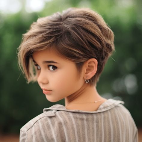 Voluminous Top with Tapered Sides Pixie Cut Kids Girl, Pixie Cut For Girls Kids, Short Haircuts For Kids Girls Ideas, Pixie Cuts For Kids, Bob Hairstyles For Girls Kids, Short Girl Haircuts For Kids, Short Hair Cuts For Girls Kids, Kids Pixie Haircut, Short Hair For Girls Kids