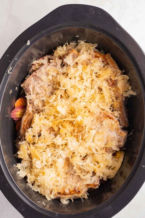 Crock Pot pork chops and sauerkraut ⋆ Pork Chops And Sauerkraut In The Crock Pot, Crock Pot Pork Chops And Sauerkraut, Kraut And Pork, Pork Roast Crock Pot Recipes Sauerkraut, Pork Chops Sauerkraut Crockpot, Slow Cooker Pork Chops And Sauerkraut, Sauerkraut Pork Chops, Pork Chops And Cabbage Crock Pot, Pork Chops And Sauerkraut Recipes