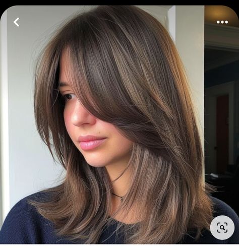 Curtain Bangs With One Length Hair, Medium Layer Straight Hair, Layered Haircuts With Curtain Bangs For Medium Hair, Mid Length Hair With Layers Face Frame, Curtain Bangs Medium Hair Thick Hair, Layered Mid Length Hair Straight, Curtain Face Framing Bangs, Haïr Cut For Thick Straight Hair, Shoulder Length Curtain Bangs Layers