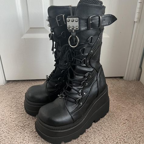 Look what I just found on Depop 🙌 https://depop.app.link/wLaVOsiOMyb Demonia Shaker, Emo Shoes, Alt Shoes, Demonia Boots, Demonia Shoes, Goth Shoes, Alt Clothes, Digital Closet, Cute Reptiles