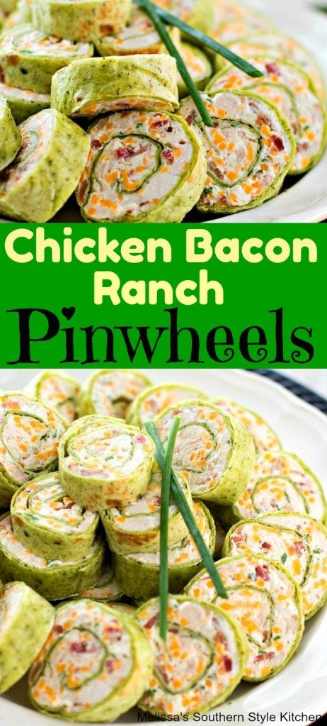 Chicken Bacon Ranch Pinwheels - melissassouthernstylekitchen.com Pinwheels Chicken, Chicken Bacon Ranch Pinwheels, Bacon Ranch Pinwheels, Ranch Pinwheels, Party Food Dessert, Bacon Appetizers, Chicken Appetizers, Pinwheel Recipes, Egg Sandwich