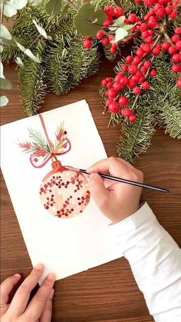 Diy Watercolor Cards, Watercolor Christmas Cards Diy, Watercolor Holiday Cards, Painted Christmas Cards, Christmas Art Projects, Simple Christmas Cards, Christmas Card Art, Watercolor Card, Holiday Painting