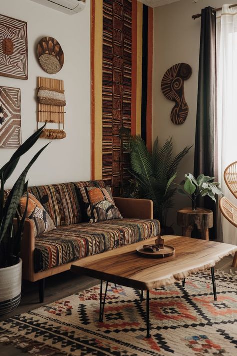 Create a stunning African interior that balances tradition and modernity. Incorporate natural materials like wood and stone with sleek, minimalist furniture to achieve a sophisticated Afro-Bohemian style in your living room.#AfricanInteriorDesign #AfroBohemianStyle #ModernAfricanDecor #MinimalistFurniture #NaturalMaterialsDesign #ContemporaryLivingRoomIdeas #TraditionalMeetsModern Afrohemian Decor Living Room, Modern African Interior, Modern African Decor, African Bohemian, Afro Bohemian, African Interior Design, African Interior, Bohemian Vibes, Bedroom And Living Room