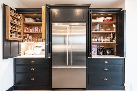 Built In Pantry Cabinet Wall, Breakfast Pantry, Kitchen Larder, Large Fridge, Built In Pantry, Pantry Wall, Pantry Cupboard, Shaker Style Kitchens, Kitchen Company