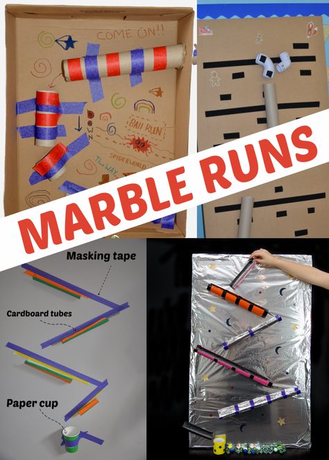 Easy Homemade Marble runs for kids #STEMChallenge #MarbleRun #Scienceforkids Make a marble run from recycled materials Home Science Experiments For Kids, Easy Experiments, Good Friday Crafts, Marble Tracks, Palm Sunday Crafts, Marble Runs, Marble Race, Science Experiments For Kids, Marble Maze