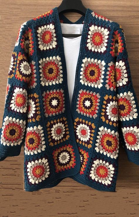 15 Crochet Granny Square Jacket Cardigan Free Patterns 16 Pola Kardigan, Pola Sweater, Jaket Crochet, Pola Jaket, Crochet Cardigan Tutorial, Granny Square Sweater, Gilet Crochet, Crochet Cardigan Sweater, Mode Crochet