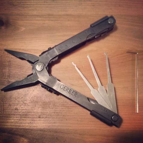 This instructable is about installing a small lock picking tool selection into a common military issued Gerber Multi-Tool. The reason I made this is because there was a file that ... Lock Picking Tools, Swiss Army Pocket Knife, Lock Picking, Lock Pick, Urban Survival, Bug Out Bag, Cool Gear, Edc Tools, Edc Gear