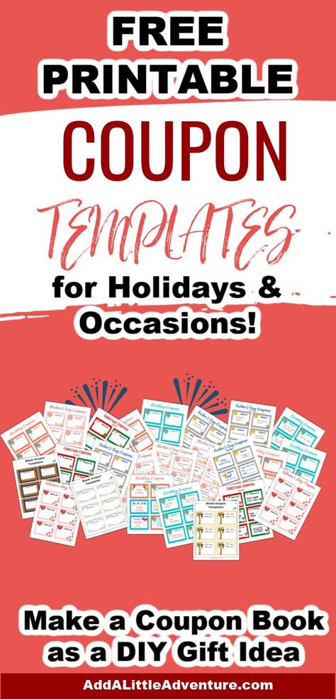 Free Printable Coupon Templates for Holidays & Occasions Best Kids Christmas Gifts, Free Coupon Template, Coupons For Kids, Coupon Book Diy, Printable Coupon Book, Free Gift Idea, Christmas Coupons, Diy Coupons, Free Printable Coupons