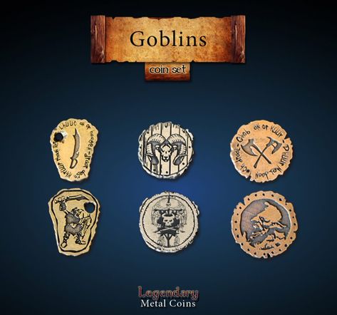 Fantasy Currency, Goblin Oc, Fantasy Coins, Medieval Fantasy World, Adventurer's Guild, Currency Design, D D Items, The Goblin, Money Pictures