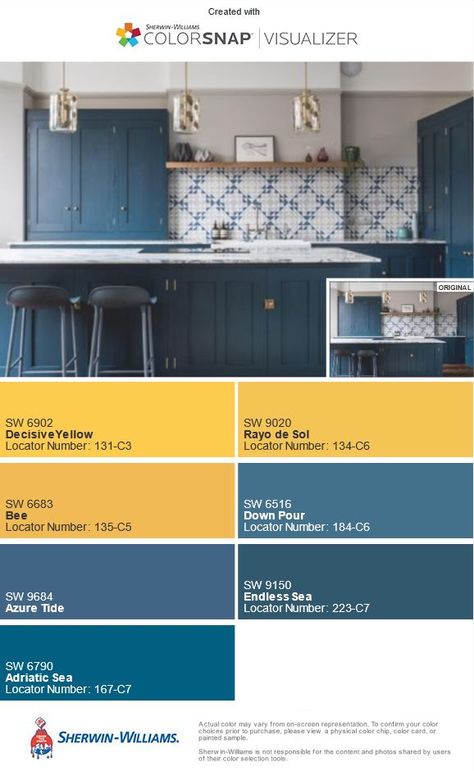 Mustard Yellow And Blue Kitchen, Navy Blue Kitchen Cabinets Yellow Walls, Navy And Mustard Kitchen, Yellow Kitchen Blue Cabinets, Dark Blue And Yellow Kitchen, Blue And Mustard Kitchen, Yellow And Navy Kitchen, Yellow And Blue Kitchen Ideas, Navy Blue And Yellow Kitchen