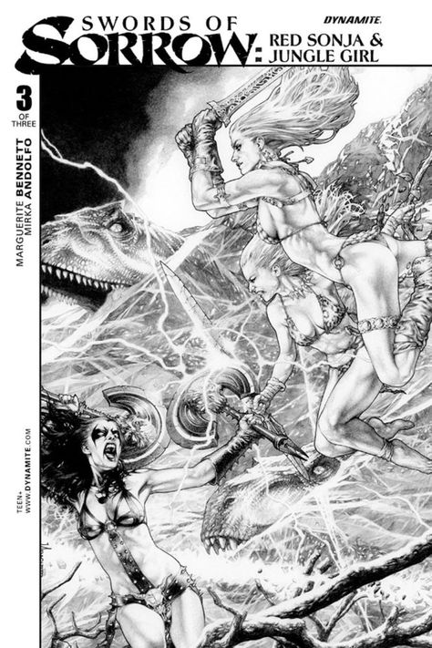 Swords of Sorrow: Red Sonja & Jungle Girl #3 [Dynamite] | B&W variant cover by Jay Anacleto Jay Anacleto, Miss Hulk, Red Sonja, Variant Covers, Green Man, Art Google, Swords, Hulk, Jay