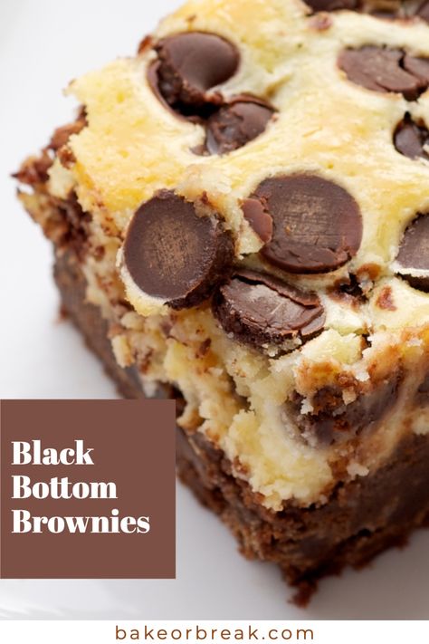 Black Bottom Brownies, Chocolate Chip Cheesecake Brownies, Cheesecake Brownie, Chocolate Chip Cheesecake, No Bake Brownies, Cheesecake Brownies, Black Bottom, Piece Of Cake, Yummy Sweets