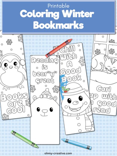 These Free Printable Winter Bookmarks To Color For Kids are a great winter activity to stay busy during the winter months. Plus they can use the winter coloring bookmarks when reading their favorite stories! OHMY-CREATIVE.COM #bookmarks #coloringbookmarks #kidsbookmarks #wintercoloringbookmarks #coloring #winterkidsactivity Christmas Bookmarks To Color Free Printable, Winter Bookmarks To Color, Winter Coloring Bookmarks Free Printable, Winter Coloring Bookmarks, Winter Bookmarks For Kids Free Printable, Christmas Bookmarks Printable Free, Bookmarks Free Printable, Color Bookmarks, Winter Bookmarks