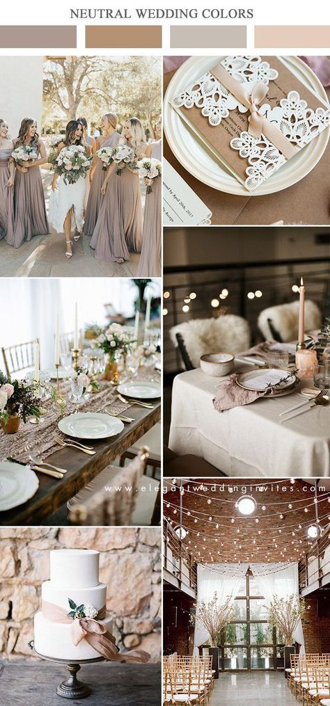 dark taupe and brown neutral wedding color ideas Cashmere Wedding Color, Beige Taupe Wedding, Beige And Gray Wedding Theme, Muted Neutral Wedding, Warm Taupe Wedding Colors, Best Wedding Colors Combinations Classy, Brown And Beige Wedding Theme, Navy And Taupe Wedding, Elegant Wedding Color Schemes Classy