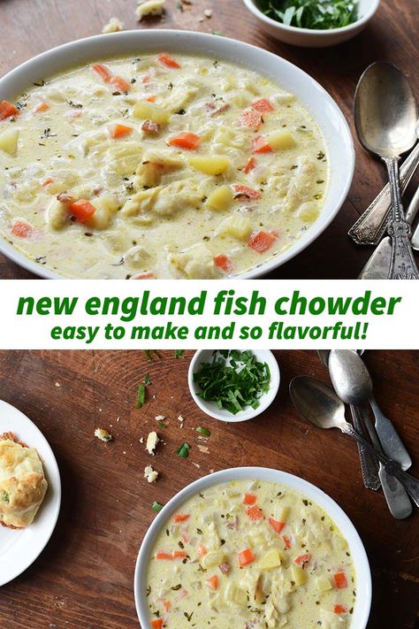 Fish Chowder Recipe New England, Fish Chowder Recipe, Chowder Recipes Seafood, Fish Chowder, Bisque Recipe, Seafood Chowder, Chowder Soup, Chowder Recipe, White Fish