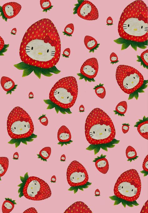 'Hello kitty Hello Kitty Fresa, Journaling Essentials, Wallpaper Watch, Hello Kitty Strawberry, Phone Setup, Phone Customization, Strawberry Art, Arte Grunge, Fruit Wallpaper