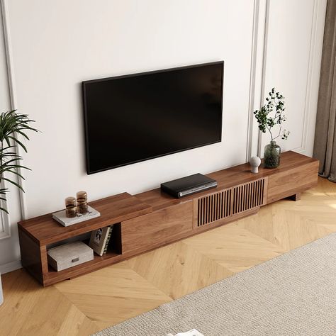 Tv Room Mid Century Modern, Console Table Mid Century, Mid Century Modern Tv Wall, Walnut Tv Bench, Japanese Tv Stand, Mid Century Modern Entertainment Center, Low Walnut Tv Stand, Woodern Tv Unit, Tv Stand Walnut Modern