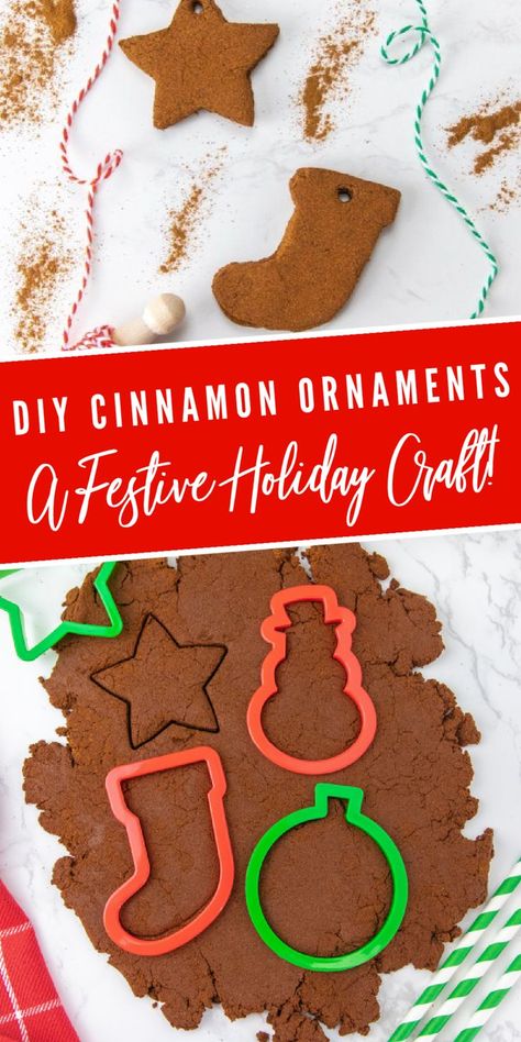 DIY Cinnamon Ornaments | A Festive Holiday Craft! Nature Ornaments Diy Kids, Scented Ornaments Diy, Cinnamon Ornaments Easy, Diy Cinnamon Ornaments, Baking Soda Ornaments, Cinnamon Applesauce Ornaments, Holiday Ornaments Diy, Scented Ornaments, Ornaments Diy Kids