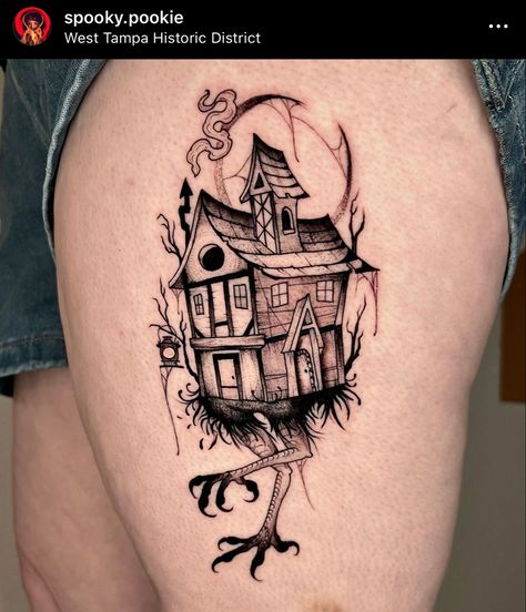 Apocalypse Tattoo, Baba Yaga House, Russian Tattoo, Hyper Realistic Tattoo, Baba Jaga, Crystal Tattoo, Witch Tattoo, Horror Tattoo, Tattoo Portfolio