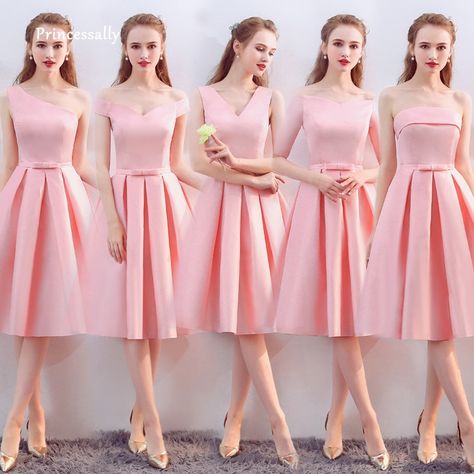 Groomsmen Dress, Summer Wedding Guest Dresses, Weddings Idea, Bridesmaid Dresses 2018, Tea Length Bridesmaid Dresses, Satin Bridesmaid Dress, Dress Wedding Party, Short Satin, Pink Bridesmaid Dress