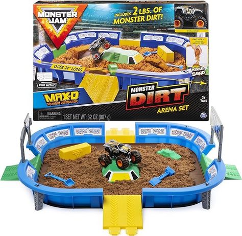 Amazon.com: Monster Jam, Monster Dirt Arena 24-inch Playset with 2lbs of Monster Dirt and Exclusive 1:64 Scale Die-Cast Monster Jam Truck : Toys & Games Monster Jam Toys, Monster Truck Toys, Toys By Age, Kinetic Sand, Monster Jam, Kids Gift Guide, Disney Pixar Cars, Pixar Cars, Toy Trucks