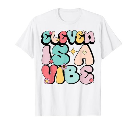 PRICES MAY VARY. Eleven is a vibe birthday party Tee. Fun, hippie kids's birthday Tee for girl or boy with flower power design and fun groovy style. Suitable for kids and adults to wear for hippie themed kids 11th birthday party. Eleven year old birthday. Lightweight, Classic fit, Double-needle sleeve and bottom hem Vibe Birthday Party, Eleventh Birthday, Birthday 11, Hippie Kids, Power Design, Girl Birthday Themes, Groovy Retro, Birthday Tee, 11th Birthday