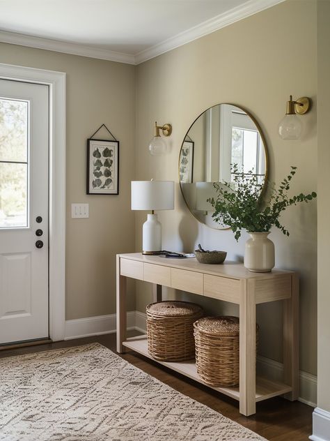 Accessible Beige Yellow Beige Walls, Light Beige Walls, Beige Entryway, Greige Living Room, Painting Basement Floors, Floor Paint Colors, Greige Paint Colors, Greige Paint, Accessible Beige