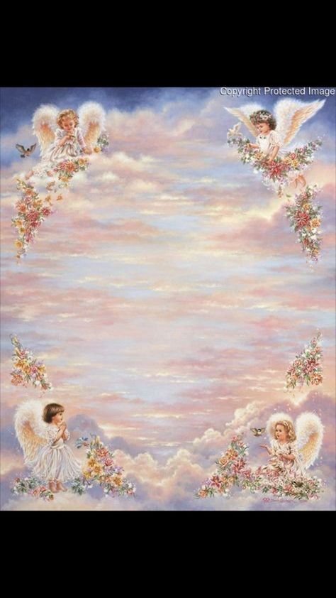 Theme Bapteme, Dona Gelsinger, Eid Crafts, Angel Wallpaper, Heaven Art, Angel Images, Jesus And Mary Pictures, Floral Border Design, Angel Painting