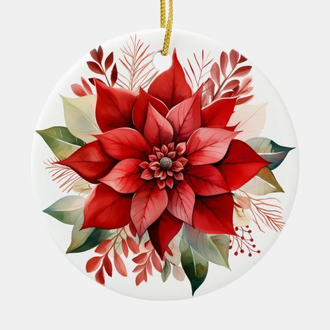 Festive Red Watercolor Christmas Poinsettia Ceramic Ornament Painted Ornaments Christmas, Christmas Poinsettia, Painted Ornaments, Watercolor Christmas, Ornaments Christmas, Christmas Watercolor, Poinsettia, Ceramic Ornaments, Party Invitations