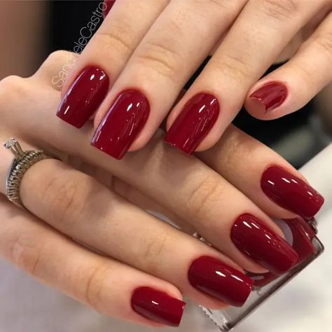 Cherry Nails Square Short, Cherry Red Nails Square, Short Acrylic Red Nails, Red Short Square Nails, Nails Square Red, Nails Rojas Cortas, Short Red Nails, Deep Red Nails, Long Red Nails