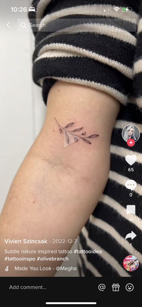 Fig Branch Tattoo, Holly Tattoo, Olive Tattoo, Soft Tattoo, Olive Branch Tattoo, Branch Tattoo, Cute Tats, Minimalist Tattoos, Stick And Poke