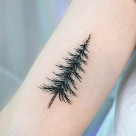 Pine Tree Tattoo Fur Tree Tattoo, Pine Tree Neck Tattoo, Pine Tree Tattoo Women, Pine Tree Tattoos For Women, Small Pine Tree Tattoo, Spruce Tree Tattoo, Tree Tattoo Green, Small Tree Tattoo, Christmas Tree Tattoo