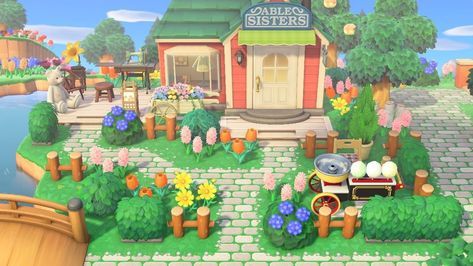 Anch Able Sisters, Island Inspiration Animal Crossing, Able Sister Ideas Acnh, Anch Able Sisters Ideas, Animal Crossing Island Shop Ideas, Abel Sisters Animal Crossing Design Ideas, Animal Crossing Main Plaza, Able Sisters Animal Crossing Design Ideas, Animal Crossing Mabel Sisters Shop Ideas