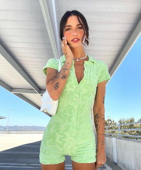 Green romper summer look towel romper summer 2023 beach outfit pool fit Jaded London Playsuit, Green Playsuit, Teenage Clothing, 1st House, Green Romper, Street Girl, Bodycon Jumpsuit, All Jeans, Jaded London