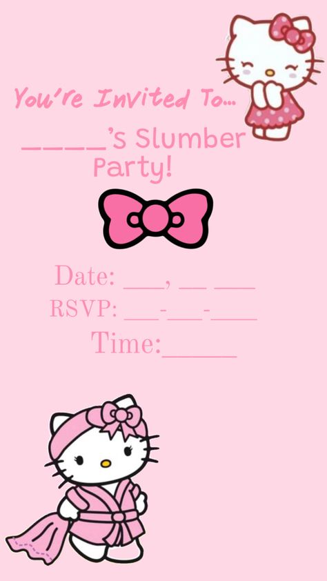 Sweet 16 Sleepover, Hello Kitty Invitations, Slumber Party Invitations, Bday Party Invitations, Sleepover Invitations, Old Birthday Cards, Party Invites, Sleepover Party, Slumber Party