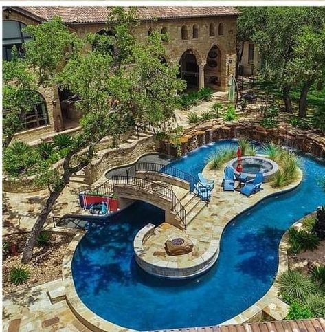 Backyard Lazy River, River Pool, Lazy River Pool, Dream Backyard Pool, Marble Falls, Lazy River, Natural Swimming Pools, Backyard Pool Landscaping, Boat House