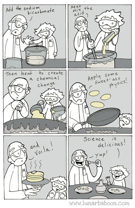 Yes science is delicious!! | Science! by lunarbaboon #Comic Science Comics, The Awkward Yeti, Life Comics, Funny Comic Strips, Science Jokes, Short Comics, Science Humor, Baboon, Comic Collection