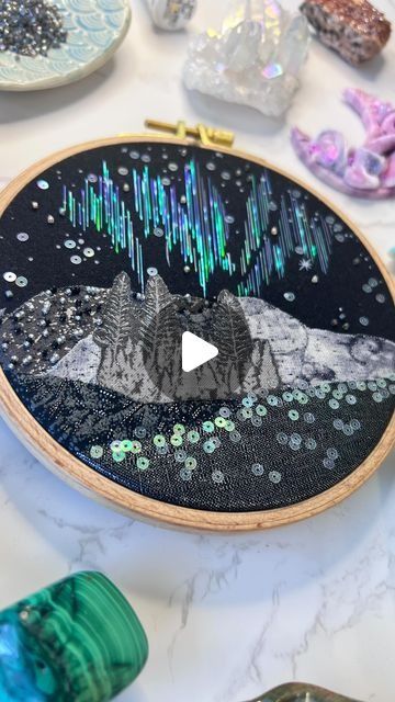 3,723 likes, 62 comments - needle_or_thread on July 5, 2024: "The more I worked on this piece the more it had me dreaming of reading When the Moon Hatched for the first time, and dreaming of a world where the aurora is always in the sky. #fabriccollage #celestialart #aurorascape". Celestial Art, First Time, Aurora, Collage, Embroidery, Fabric