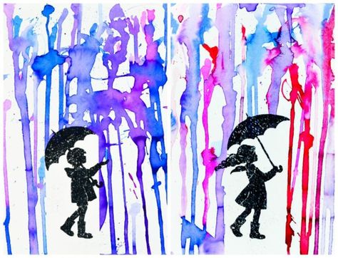 Art Projects for Kids - 40+ Fun Art Ideas! - Messy Little Monster Rainy Day Crafts For Kids, Rain Crafts, Drawing Ideas Creative, Rain Painting, Rainy Day Crafts, Rain Art, Banksy Art, Umbrella Art, Painting Printable