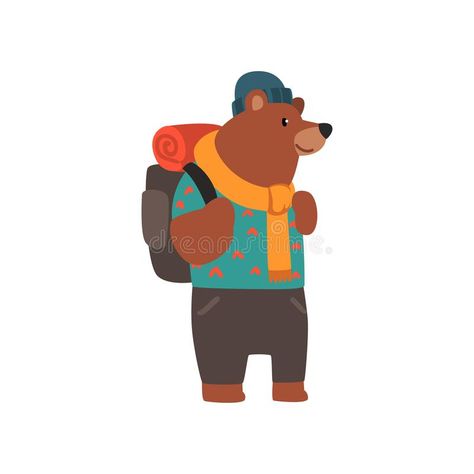 . Backpack Cute, Hiking Adventure, Cute Cartoon Animals, Camping Trip, A White Background, Camping Trips, Cartoon Animals, Image Illustration, Scooby Doo