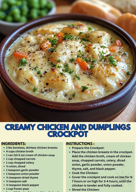 Cookeryz ( Recipe Sharing ) | Creamy Chicken and Dumplings Crockpot | Facebook Chicken And Dumplings Crockpot, Dumplings Crockpot, Crock Pot Chicken And Dumplings, Creamy Chicken And Dumplings, Crockpot Chicken And Dumplings, Crockpot Meal, Crock Pot Chicken, Raw Chicken, Carrot Soup