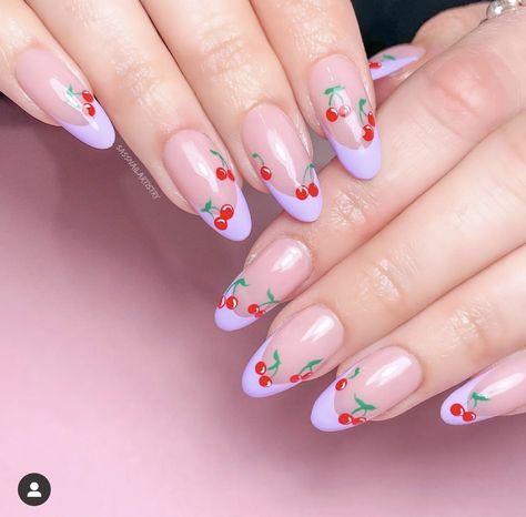 Cherry Nail Art, Fruit Nail Designs, Fruit Nail Art, Lilac Nails, Nails Yellow, Cherry Nails, Short Acrylic Nails Designs, Dream Nails, Pretty Acrylic Nails