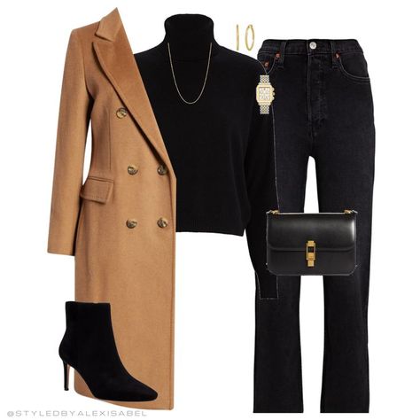 Black Ankle Boots Outfit, Winter Night Outfit, How To Have Style, Mode Tips, Black Turtleneck Sweater, Black Camel, Outfit Inspiration Fall, Camel Coat, Cashmere Turtleneck