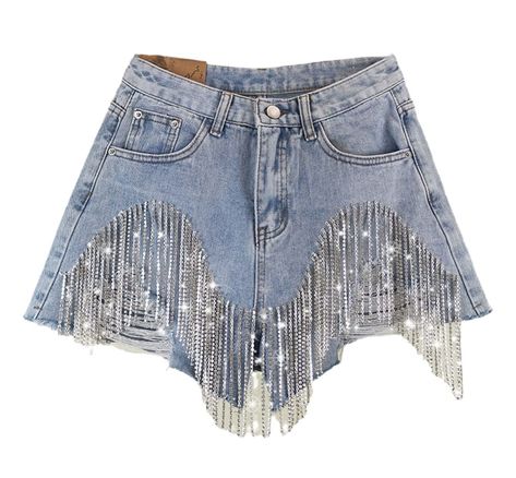 High Waist Jeans Schwarz, Traje Cowgirl, Sparkle Jeans, Stretchy Jean Shorts, Dark Punk, Tassel Shorts, Fringe Jeans, Denim And Diamonds, Rhinestone Fringe