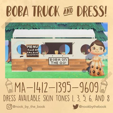 Boba Truck, Acnh Standee, Codes Acnh, Boba Shop, Bubble Tea Shop, Acnh Designs, Animal Crossing Qr Codes Clothes, Acnh Codes, Face Cut