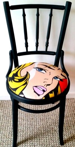 Pop Art Chair, Hand Painted Chairs, Pop Art Decor, Funky Chairs, Art Decor Diy, Art Fabric, Diy Furniture Renovation, Bent Wood, Painted Chairs