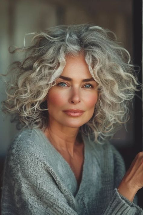 Curly Grey Blonde Hair, Short Curly Womens Hair, Med Wavy Hair, Wavy Gray Hair Over 50 Bob Hairstyles, Try On Hairstyles Free Online, Over 60 Curly Hairstyles For Women, Wavy Gray Hairstyles, Curly Grey Hair Natural Curls Over 50, Medium Hair Cuts Wavy