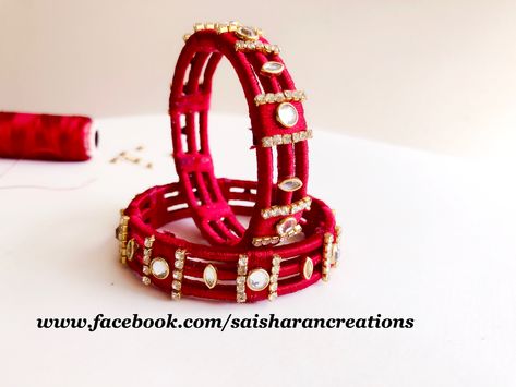 Silk Thread Bangle Designs, Simple Silk Thread Bangles Design, Silk Thread Bangles Design Kundan, Thread Bangles Making, Fabric Bangles, Cardboard Organizer, Layered Bangles, Silk Thread Bangles Design, Silk Bangles