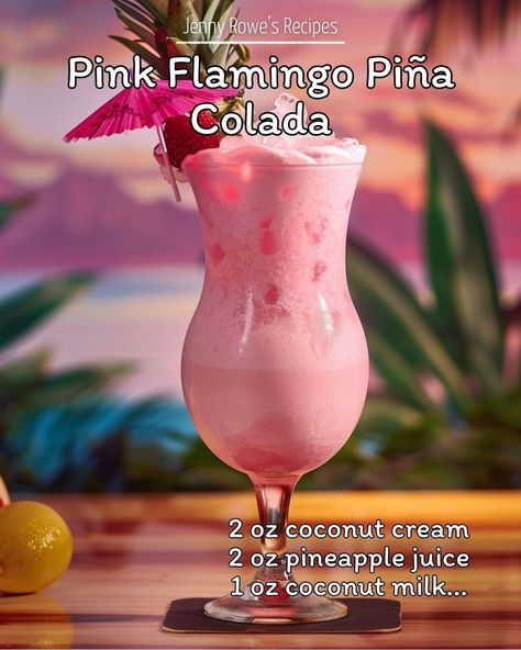 Grenadine Syrup, Flamingo Drink, Pina Colada Recipe, Mixed Drinks Alcohol, Yummy Alcoholic Drinks, Boozy Drinks, Rum Drinks, Fancy Drinks, Summer Cocktail Recipes