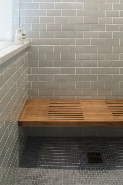 Shower Bench Built In, Wooden Shower Bench, Shower Floor Tiles, Makeover Kamar Mandi, Wood Shower Bench, Bathroom Bench, Shower Remodel Diy, Small Shower Remodel, Teak Shower Bench